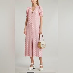 NWT SLEEPER Bella Pink and White Polka-Dot Midi Spring Dress